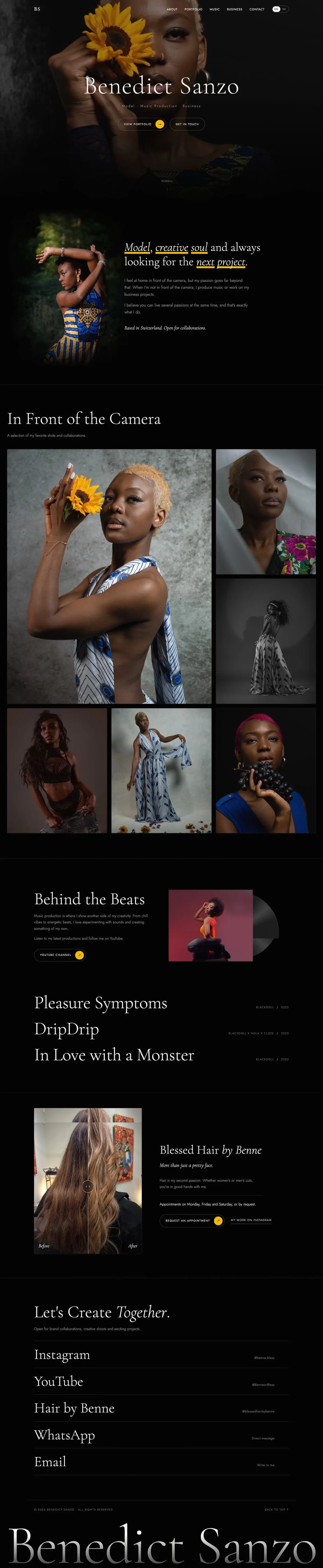 benedictsanzo.com, the whole page from the hero to the footer