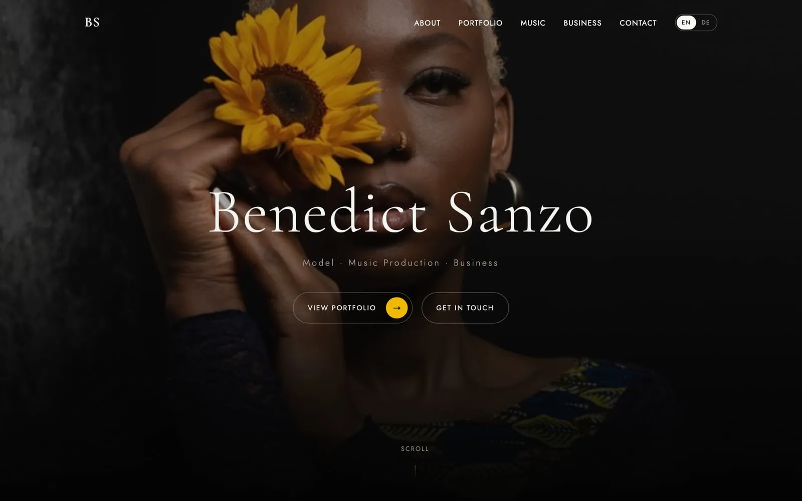 benedictsanzo.com, hero with the portrait and the name
